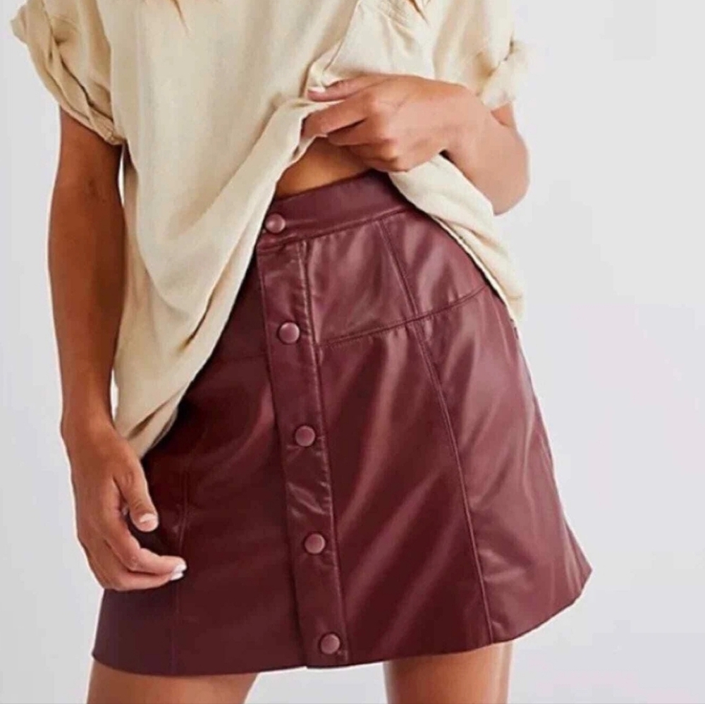 Free People NWT Maroon Button-Down Mini Skirt Size 6